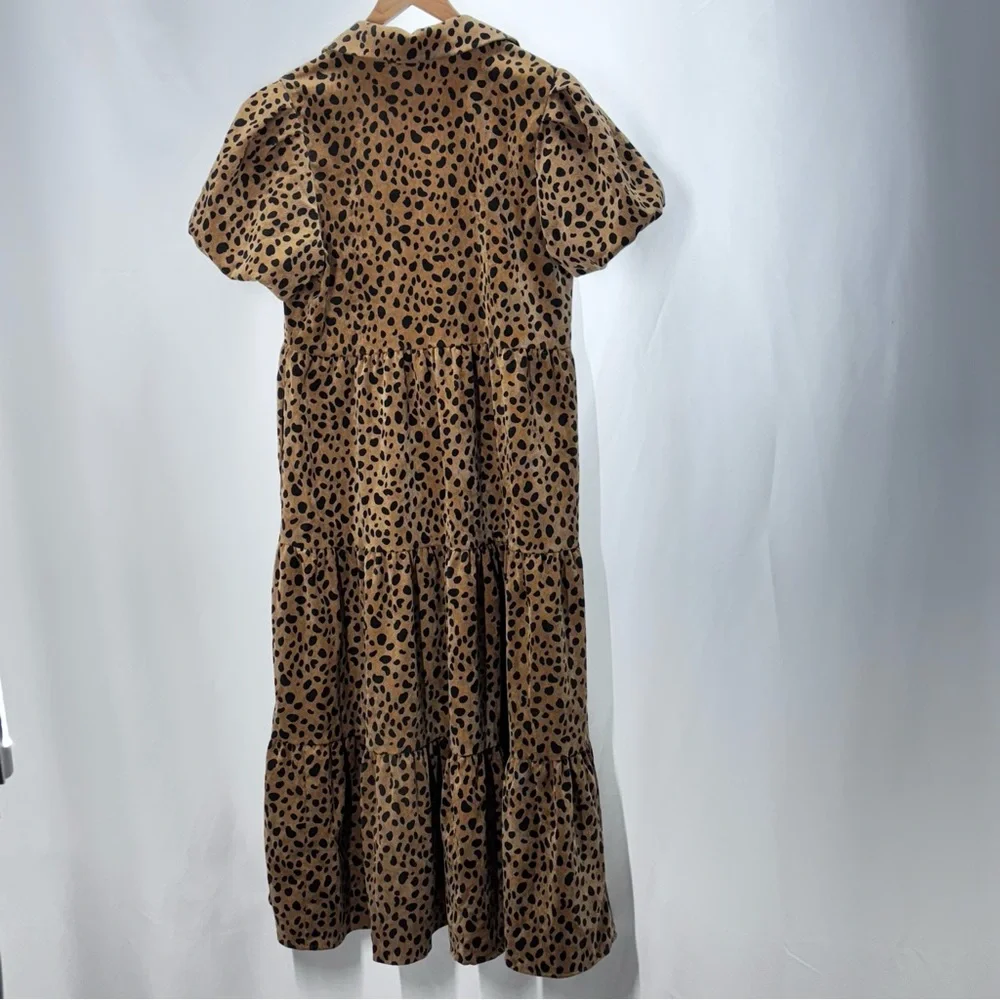 Animal Print Tiered Maxi Dress Corduroy Dress Puff Sleeves Small - Picture 7 of 13